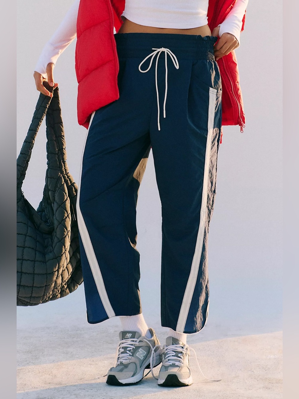 NWT Free People Champ Is Here Pants Midnight Navy/White Combo XS